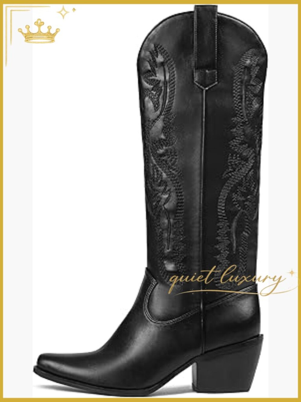 Knee High Cowgirl Boots Chunky Block Heel Western Tall Boots Side Zipper